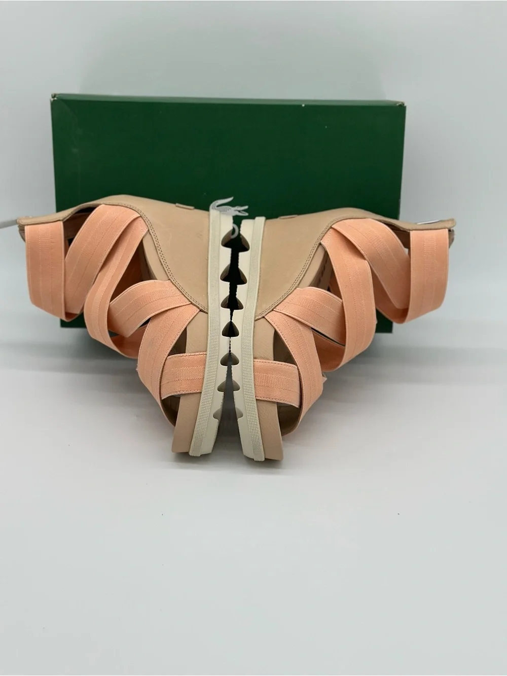 Lacoste Peach Elastic Crossover Wedge Sandals